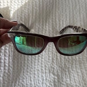 Ray Ban Wayfarer eggplant color frame Sunglasses with reflective green lens